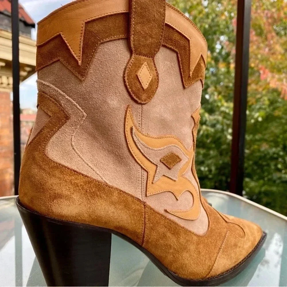 New Free People Toral Western Suede Boots Brown Womens 8 - Picture 6 of 13
